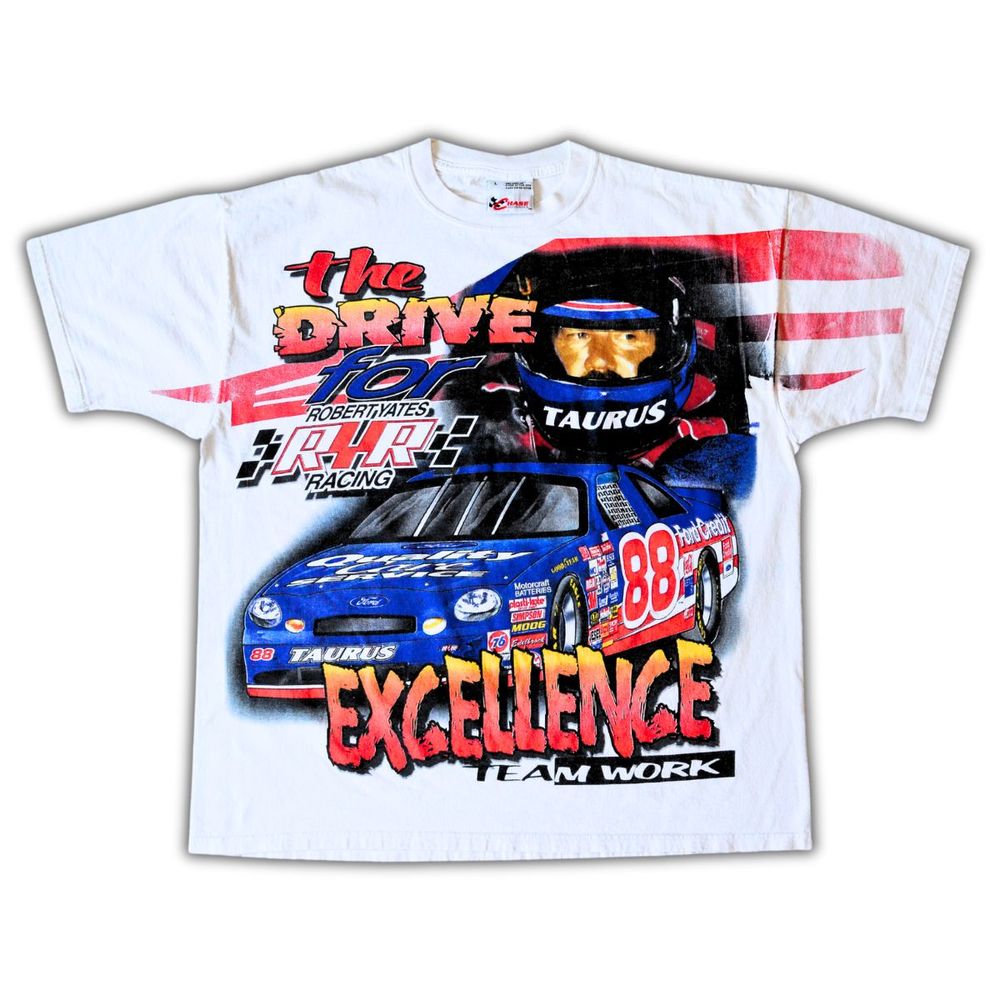 Vintage NASCAR AOP T-Shirt [L] Dale Jarrett (#88) Ford Quality Care 1998 90s